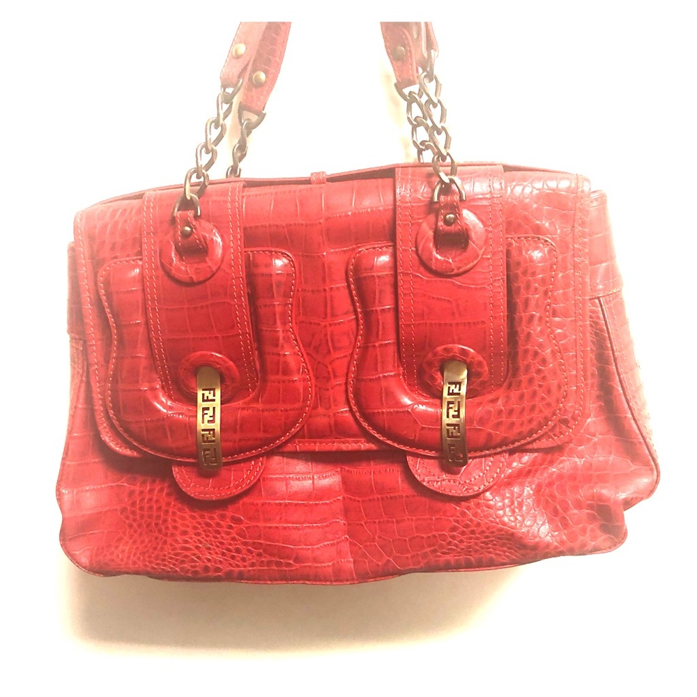 Fendi Alligator B Double Buckle B Bag (red)